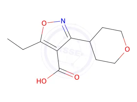 Chemical structure of 5-Ethyl-3-(oxan-4-yl)-1,2-oxazole-4-carboxylic acid
