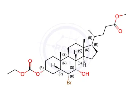 Chemical structure of (3α,5β,6α,7α)-6-Bromo-3-[(ethoxycarbonyl)oxy]-7-hydroxycholan-24-oic Acid Methyl Ester