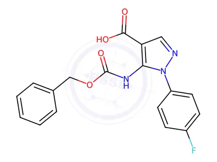 Chemical structure of 5-(((Benzyloxy)carbonyl)amino)-1-(4-fluorophenyl)-1H-pyrazole-4-carboxylic acid