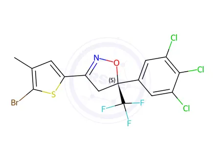 Chemical structure of (S)-3-(5-Bromo-4-methylthiophen-2-yl)-5-(3,4,5-trichlorophenyl)-5-(trifluoromethyl)-4,5-dihydroisoxazole
