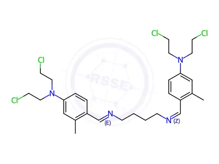 Chemical structure of 4,4'-((Butane-1,4-diylbis(azaneylylidene))bis(methaneylylidene))bis(N,N-bis(2-chloroethyl)-3-methylaniline)