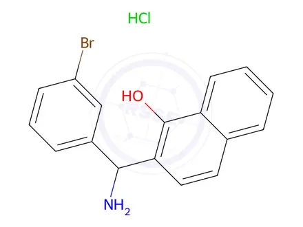 Chemical structure of 2-(Amino(3-bromophenyl)methyl)naphthalen-1-ol hydrochloride