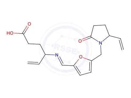 Chemical structure of 4-(((5-((2-oxo-5-vinylpyrrolidin-1-yl)methyl)furan-2-yl)methylene)amino)hex-5-enoic acid