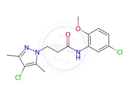 Chemical structure of N-(5-Chloro-2-methoxyphenyl)-3-(4-chloro-3,5-dimethyl-1H-pyrazol-1-yl)propanamide