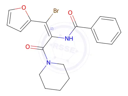 Chemical structure of (Z)-N-(1-Bromo-1-(furan-2-yl)-3-oxo-3-(piperidin-1-yl)prop-1-en-2-yl)benzamide
