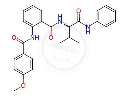 Chemical structure of Benzamide, 2-[(4-methoxybenzoyl)amino]-N-[2-methyl-1-[(phenylamino)carbonyl]propyl]-(9CI)