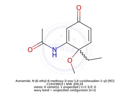 Chemical structure of Acetamide, N-(6-ethyl-6-methoxy-3-oxo-1,4-cyclohexadien-1-yl)-(9CI)