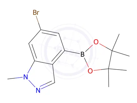 Chemical structure of 6-Bromo-1-methyl-4-(4,4,5,5-tetramethyl-1,3,2-dioxaborolan-2-yl)-1H-indazole