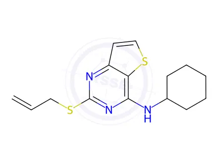 Chemical structure of N-Cyclohexyl-2-(prop-2-en-1-ylsulfanyl)thieno[3,2-d]pyrimidin-4-amine