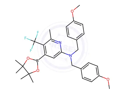 Chemical structure of N,N-Bis(4-methoxybenzyl)-6-methyl-4-(4,4,5,5-tetramethyl-1,3,2-dioxaborolan-2-yl)-5-(trifluoromethyl)pyridin-2-amine