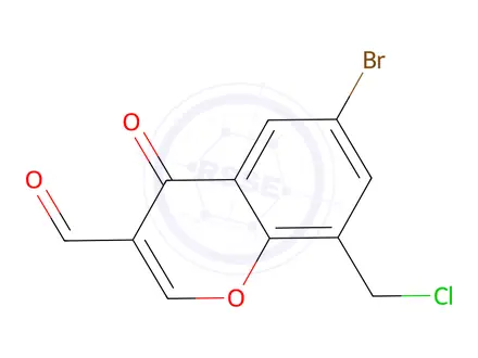 Chemical structure of 6-Bromo-8-(chloromethyl)-4-oxo-4H-1-benzopyran-3-carboxaldehyde