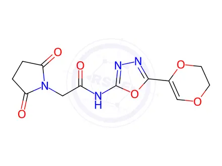 Chemical structure of N-(5-(5,6-Dihydro-1,4-dioxin-2-yl)-1,3,4-oxadiazol-2-yl)-2-(2,5-dioxopyrrolidin-1-yl)acetamide