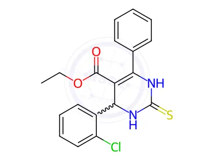 Chemical structure of ethyl 4-(2-chlorophenyl)-6-phenyl-2-thioxo-1,2,3,4-tetrahydropyrimidine-5-carboxylate