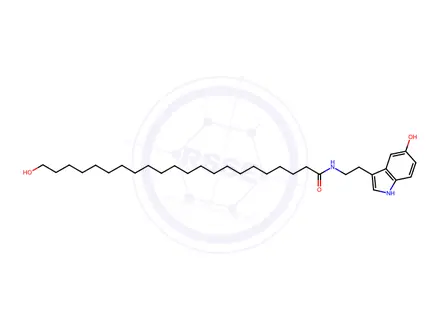 Chemical structure of 22-Hydroxy-N-(2-(5-hydroxy-1H-indol-3-yl)ethyl)docosanamide