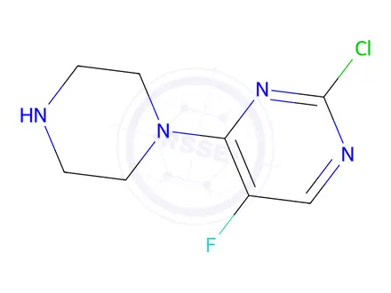 Chemical structure of 2-Chloro-5-fluoro-4-(piperazin-1-yl)pyrimidine