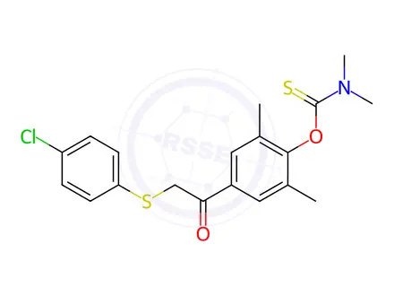 Chemical structure of O-(4-(2-((4-chlorophenyl)thio)acetyl)-2,6-dimethylphenyl) dimethylcarbamothioate