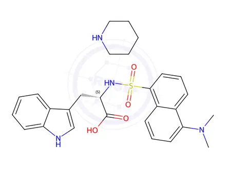 Chemical structure of N-[[5-(dimethylamino)-1-naphthyl]sulphonyl]-L-tryptophan, compound with piperidine (1:1)