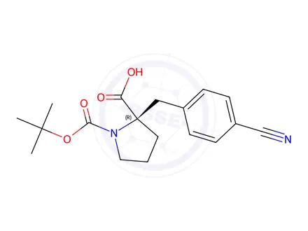 Chemical structure of (R)-1-(tert-butoxycarbonyl)-2-(4-cyanobenzyl)pyrrolidine-2-carboxylic acid