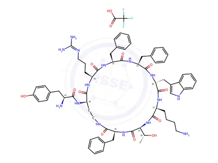 Chemical structure of (S)-N-((3S,6S,9S,12R,15S,18S,21S,24R)-12-((1H-Indol-3-yl)methyl)-9-(4-aminobutyl)-3,15,18-tribenzyl-21-(3-guanidinopropyl)-6-((R)-1-hydroxyethyl)-2,5,8,11,14,17,20,23-octaoxo-1,4,7