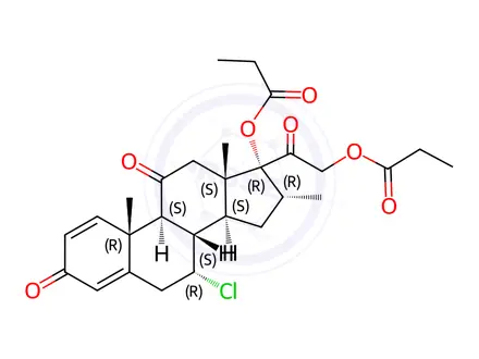 Chemical structure of (7R,8S,9S,10R,13S,14S,16R,17R)-7-Chloro-10,13,16-trimethyl-3,11-dioxo-17-(2-(propionyloxy)acetyl)-6,7,8,9,10,11,12,13,14,15,16,17-dodecahydro-3H-cyclopenta[a]phenanthren-17-yl propionate