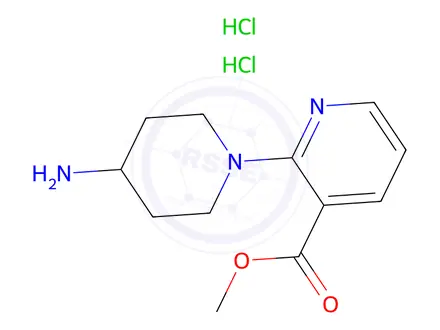 Chemical structure of 4-AMino-3,4,5,6-tetrahydro-2H-[1,2']bipyridinyl-3'-carboxylic acid Methyl ester dihydrochloride, 98+% C12H19Cl2N3O2, MW: 308.21