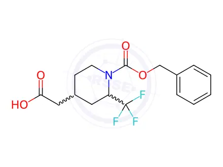 Chemical structure of 2-(1-((Benzyloxy)carbonyl)-2-(trifluoromethyl)piperidin-4-yl)acetic acid