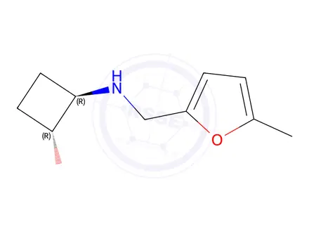 Chemical structure of trans-2-{[(5-methylfuran-2-yl)methyl]amino}cyclobutan-1-ol