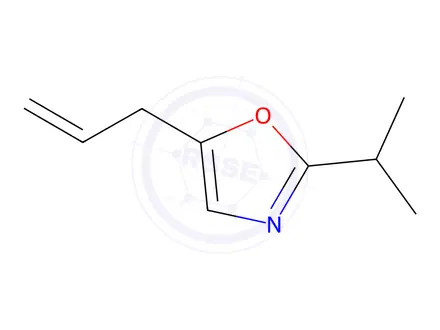 Chemical structure of Oxazole, 2-(1-methylethyl)-5-(2-propenyl)-(9CI)