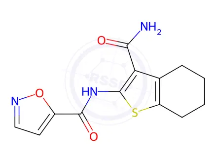 Chemical structure of N-(3-Carbamoyl-4,5,6,7-tetrahydrobenzo[b]thiophen-2-yl)isoxazole-5-carboxamide