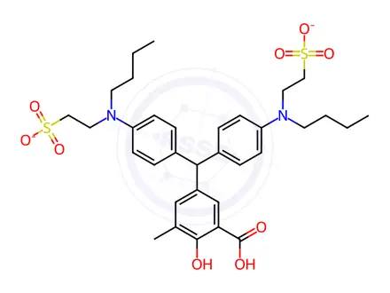 Chemical structure of 2-Hydroxy-5-[bis[4-[N-butyl-N-(2-sodiosulfoethyl)amino]phenyl]methyl]-3-methylbenzoic acid