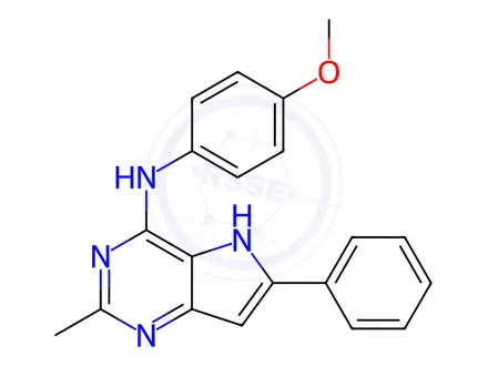Chemical structure of N-(4-Methoxyphenyl)-2-methyl-6-phenyl-5H-pyrrolo[3,2-d]pyrimidin-4-amine