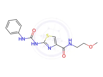 Chemical structure of N-(2-Methoxyethyl)-2-(3-phenylureido)thiazole-4-carboxamide