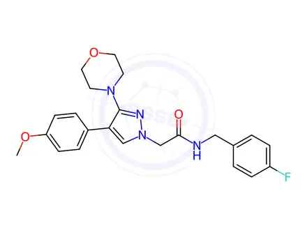 Chemical structure of N-[(4-fluorophenyl)methyl]-2-[4-(4-methoxyphenyl)-3-morpholin-4-ylpyrazol-1-yl]acetamide