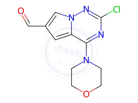 Chemical structure of 2-chloro-4-(morpholin-4-yl)pyrrolo[2,1-f][1,2,4]triazine-6-carbaldehyde