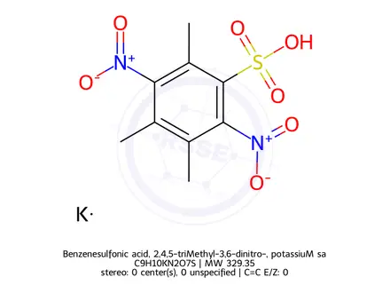 Chemical structure of Benzenesulfonic acid, 2,4,5-triMethyl-3,6-dinitro-, potassiuM sa