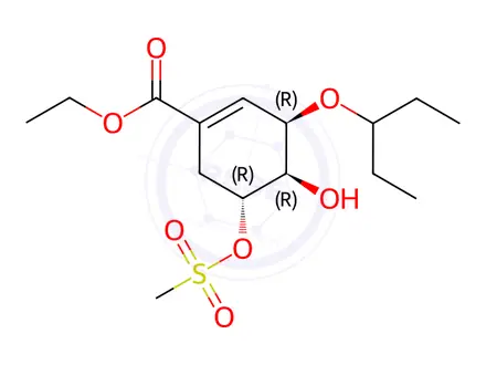 Chemical structure of (3R,4R,5R)-3-(1-Ethylpropoxy)-4-hydroxy-5-[(methylsulfonyl)oxy]-1-cyclohexene-1-carboxylic Acid Ethyl Ester