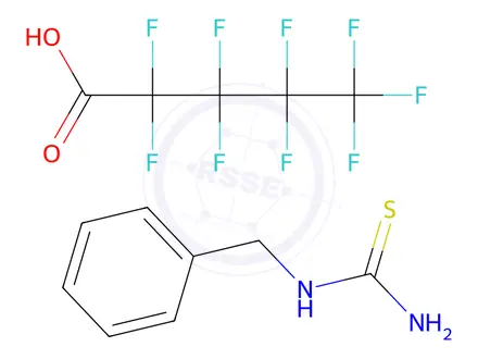 Chemical structure of Nonafluoropentanoic acid -1-benzylthiourea (1:1) (PFPeA-C8H10N2S)