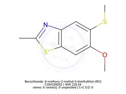 Chemical structure of Benzothiazole, 6-methoxy-2-methyl-5-(methylthio)-(9CI)