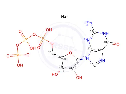 Chemical structure of Guanosine-13C10, 15N5 5'-triphosphate sodium salt