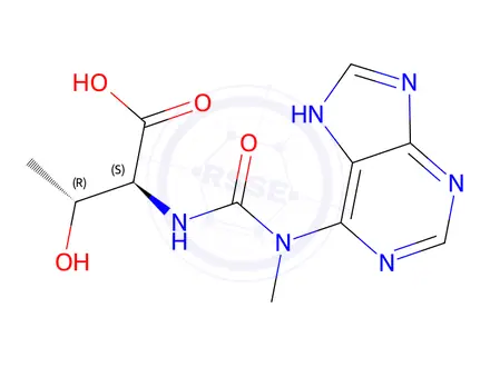 Chemical structure of N(6)-methyl-N(6)-(N-threonylcarbonyl)adenine