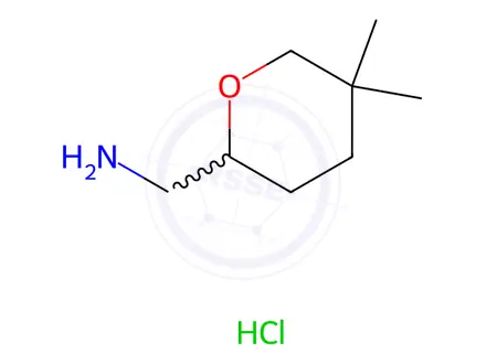 Chemical structure of (5,5-Dimethyltetrahydro-2H-pyran-2-yl)methanamine Hydrochloride