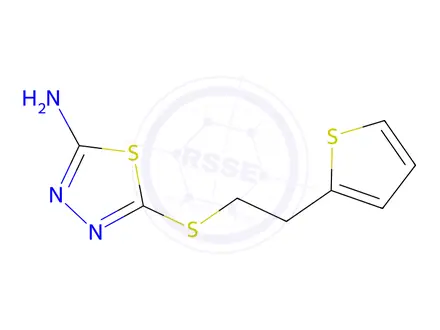 Chemical structure of 5-((2-(Thiophen-2-yl)ethyl)thio)-1,3,4-thiadiazol-2-amine