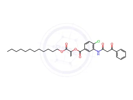Chemical structure of 4-Chloro-3-(3-oxo-3-phenyl-propionylamino)-benzoic acid, 1-dodecyloxycarbonyl-ethyl ester