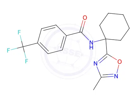 Chemical structure of N-(1-(3-Methyl-1,2,4-oxadiazol-5-yl)cyclohexyl)-4-(trifluoromethyl)benzamide