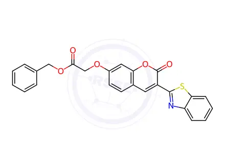 Chemical structure of benzyl 2-((3-(benzo[d]thiazol-2-yl)-2-oxo-2H-chromen-7-yl)oxy)acetate