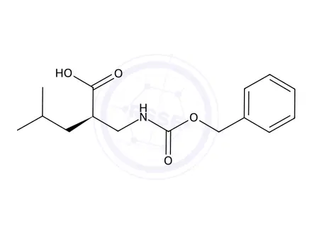Chemical structure of (R)-2-((((Benzyloxy)carbonyl)amino)methyl)-4-methylpentanoic acid