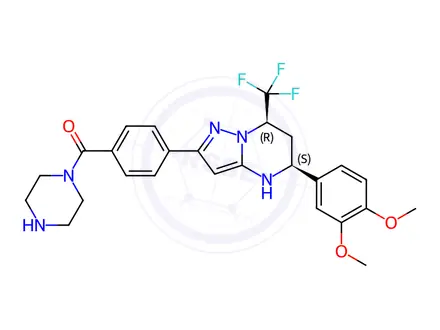 Chemical structure of (4-((5S,7R)-5-(3,4-Dimethoxyphenyl)-7-(trifluoromethyl)-4,5,6,7-tetrahydropyrazolo[1,5-a]pyrimidin-2-yl)phenyl)(piperazin-1-yl)methanone