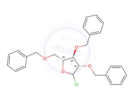 Chemical structure of 2,3,5-Tri-O-benzyl-1-a-D-arabinofuranosyl chloride 4060-34-8