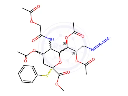 Chemical structure of Methyl (Phenyl 5-Acetoxyacetamido-4,7,8-tri-O-acetyl-9-azido-3,5,9-trideoxy-2-thio-D-glycero-β-D-galacto-2-nonulopyranosid)onate
