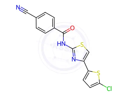Chemical structure of N-(4-(5-Chlorothiophen-2-yl)thiazol-2-yl)-4-cyanobenzamide